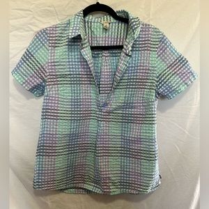 LL Bean woman’s half button plaid shirt size Small